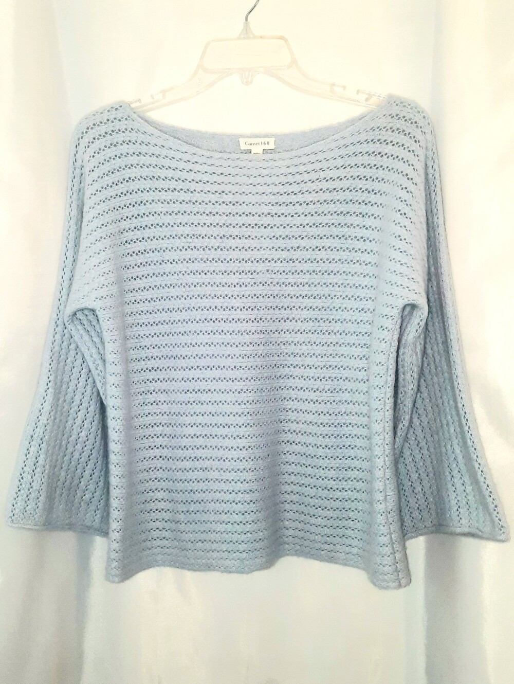 Garnet Hill Cashmere Light Blue Open-Knit Boatneck Sweater Women's SM